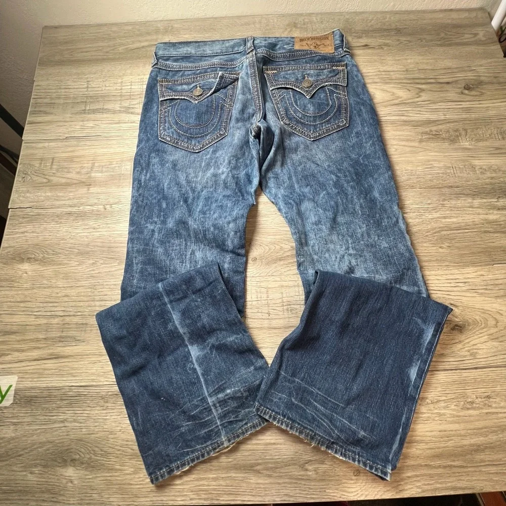 True Religion Ricky Big QT Mens 38 Blue Straight Leg Faded Denim Jeans USA Made